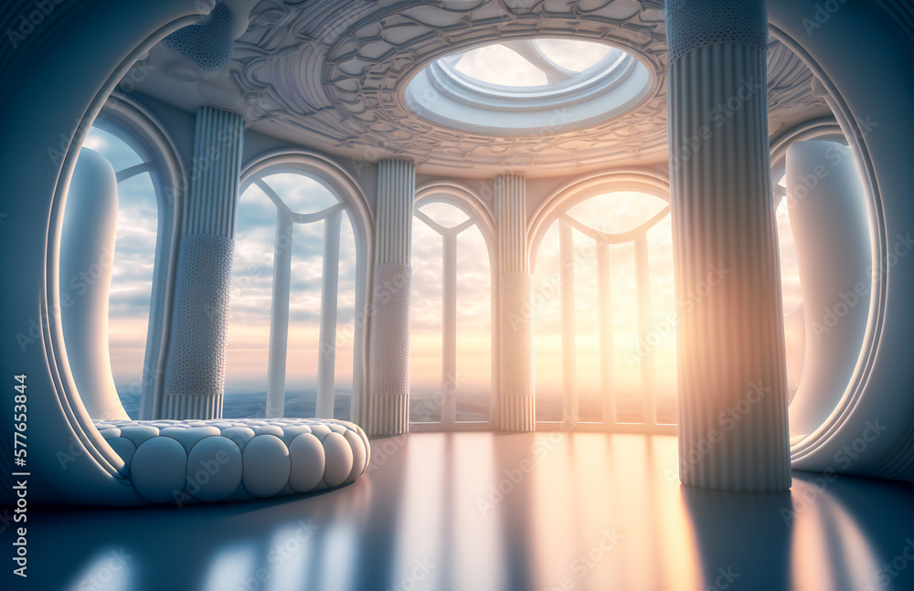 Aufkleber elegant white luxury room. fictional futuristic architecture. created with generative ai technology.
