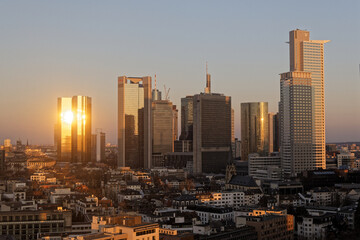 Skyline of Frankfurt am Main skyline during sunset, Cityscape of Frankfurt am Main, Germany.