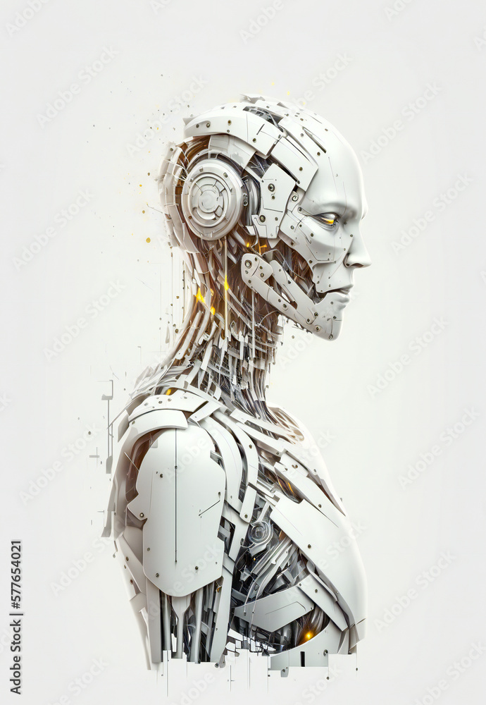 Poster white human android portrait. artificial intelligence learning concept. created with generative ai t