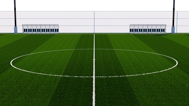 Rendering. Soccer - Football Green grass turf field, isolated on white background. Illustration