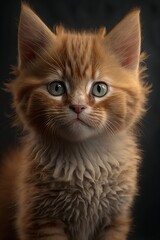 Fototapeta premium Chaton roux, mignon, assis sur fond noir, portrait façon studio photo, IA générative (9)