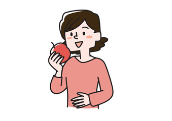 腸をきれいにするためにリンゴを食べる女性
