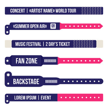 Concert And Festival Wristbands For Entrance To The Event. Set Of Wristbands For Entrance To The Festival, Concert And Party