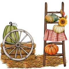 watercolor hand drawn farm compositions