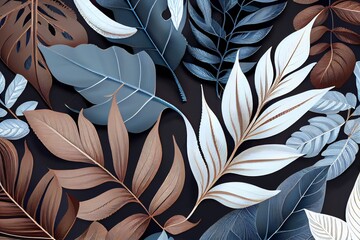 Seamless Background With Leaves & Feathers, Using Generative AI