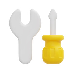 Fototapeta premium 3d wrench and screwdriver icon vector. Isolated on white background. 3d construction, equipment and instrument concept. Cartoon minimal style. 3d support icon vector render illustration.