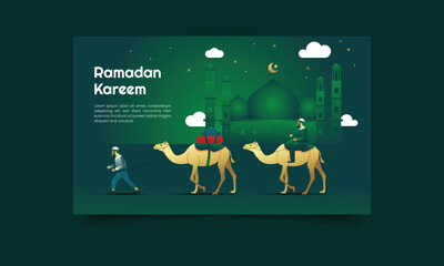 happy ramadan mubarak greeting concept flat design vector illustration.
