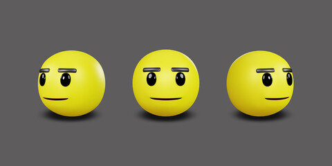 Emoji yellow face and emotion facial expression with clipping path. 3d rendering