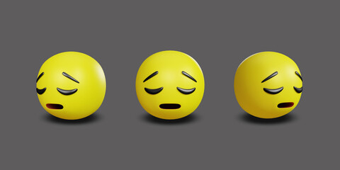 Emoji yellow face and emotion facial expression with clipping path. 3d rendering