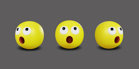 Emoji yellow face and emotion facial expression with clipping path. 3d rendering