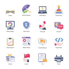 Pack of Business Tasks Flat Icons 

