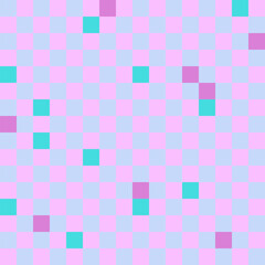 Abstract seamless plaid pattern of colorful rectangles in a pixel art style.