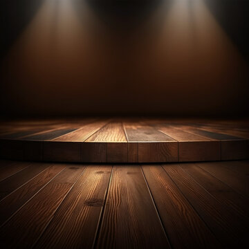 stage wood  show with spotlights shining down, Generative Ai
