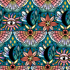 Seamless pattern with magical and occult elements - 577660062