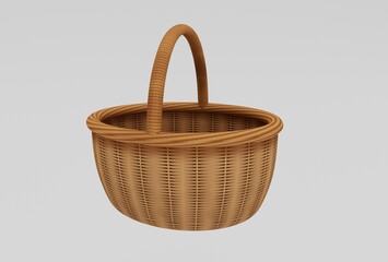 wooden Wicker basket 3d rendering on white background minimal 3d illustration