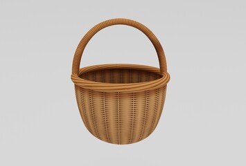 wooden Wicker basket 3d rendering on white background minimal 3d illustration