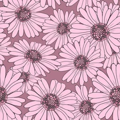 Poster Seamless floral pattern in pastel colors. Purple flowers. © qwertfak