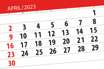 Calendar 2023, deadline, day, month, page, organizer, date, april