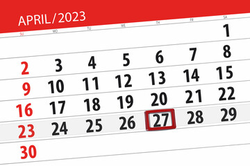 Calendar 2023, deadline, day, month, page, organizer, date, april, thursday, number 27
