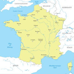 Obraz premium Political map of France with national borders