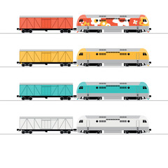 Modern locomotive and freight car. Side view. Flat vector illustration © K. P. Vinogradov