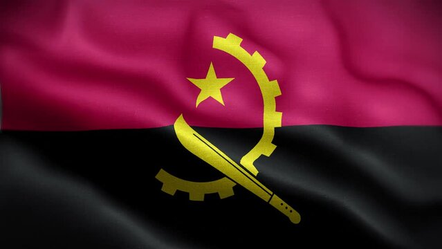 4K Textured Flag of Angola Animation Stock Video - Angolan Flag Waving in Loop - Highly Detailed Angola Flag Stock Video.