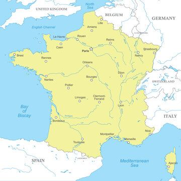 Political map of France with national borders