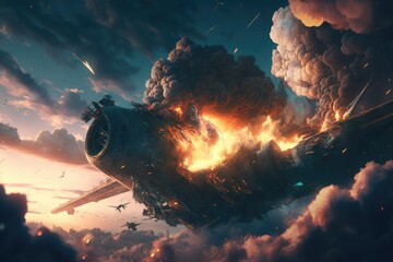 Cinematic scene of war planes on the sky generated by AI technology - obrazy, fototapety, plakaty