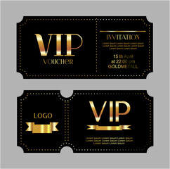 VIP voucher. Black and gold. Golden letters.