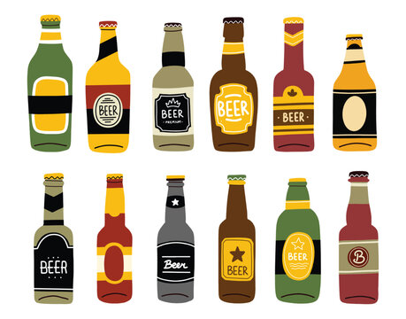 Various Vintage Beer Bottle Doodle Design Element 