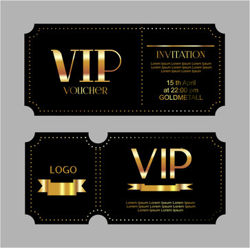 VIP voucher. Black and gold. Golden letters.