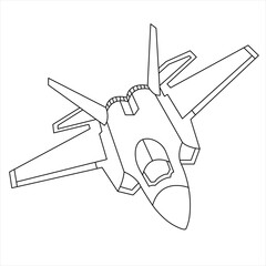 Military Aircraft Lockheed Martin F-22 Raptor Coloring Book For Children And Adults. Cartoon Airplane Isolated on White Background. Fighter Jet Drawing Line Art Vector Illustration. Outline Design