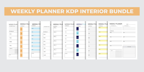 Weekly planner kdp interior design template bundle, 