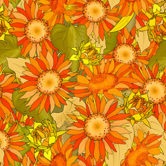 Seamless pattern with orange flowers.
