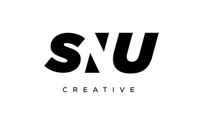SNU letters negative space logo design. creative typography monogram vector