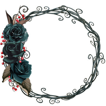 Watercolor hand drawn gothic round frame