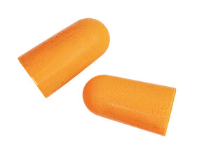 Orange earplugs isolated, top view, clipping path, png - 577663610