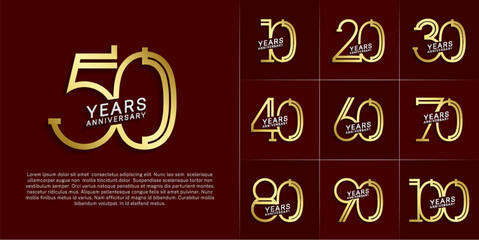 set of anniversary logotype silver and gold color for special celebration event