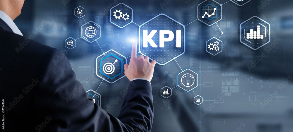 Poster kpi key performance indicator business internet technology concept on virtual screen