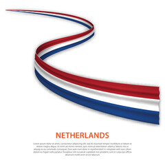 Waving ribbon or banner with flag of Netherlands