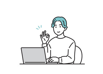 パソコンで仕事をする男性のイラストセット