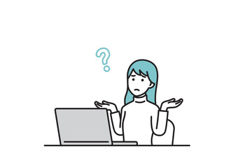 パソコンで仕事をする女性のイラストセット