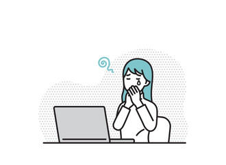 パソコンで仕事をする女性のイラストセット