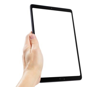 Tablet computer in hand, cut out