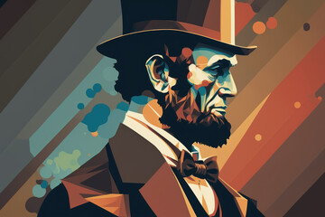 A portrait of Abraham Lincoln background flat design illustration. Generative ai.