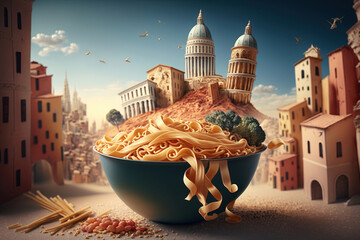 Italian fresh pasta fantasy illustration, generative ai