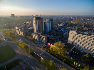 Naklejka premium Eindhoven City Cityscape in Netherlands. Drone Point of View