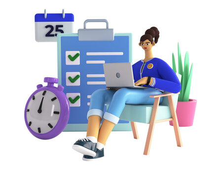 3D image of business planning, project managment due to plan and deadline. Checklist, data infographic, achieve goals and solution concept. 3d render illustration on white background.