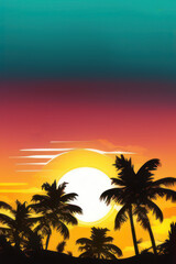 Fototapeta na wymiar Summer card poster flyer invitation card. Tropical background with palms, sky and sunset. Generative ai.