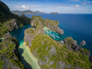 Big Lagoon and Small Lagoon in El Nido, Palawan, Philippines. Tour A route and Place. Miniloc Island